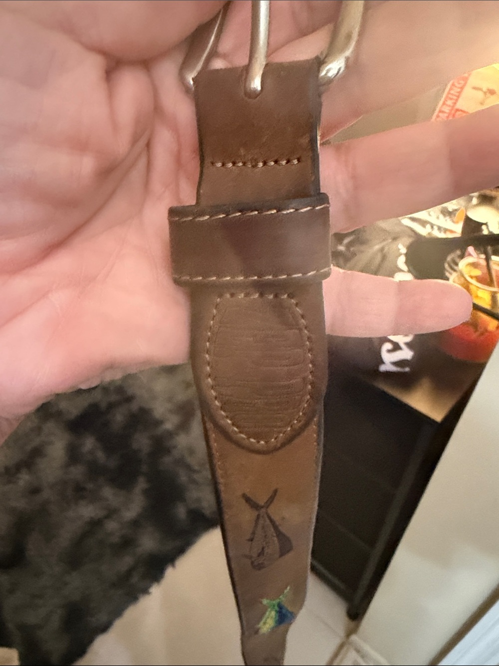 Brown Leather Embroidered Women's Belt with Silver Buckle